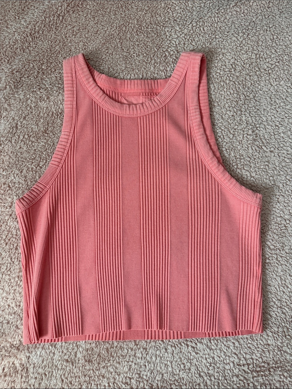 Ribbed Sleeveless Crop Tank Top - Salmon